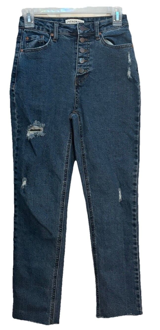 And Now This High Rise Button Fly Cropped Raw Hem Jeans Women Sz 24 Distressed